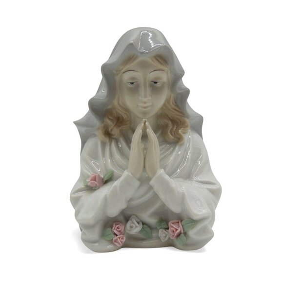 VIRGIN MARY Ceramic Figurine with Delicate Floral Details Vintage 6.2 x 4.7" - Picture 1 of 10